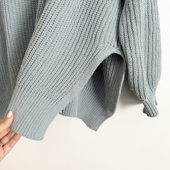 AERIE Chunky Oversized Knit Ribbed Crewneck Sweater Dusty Blue Medium M - Picture 5 of 9